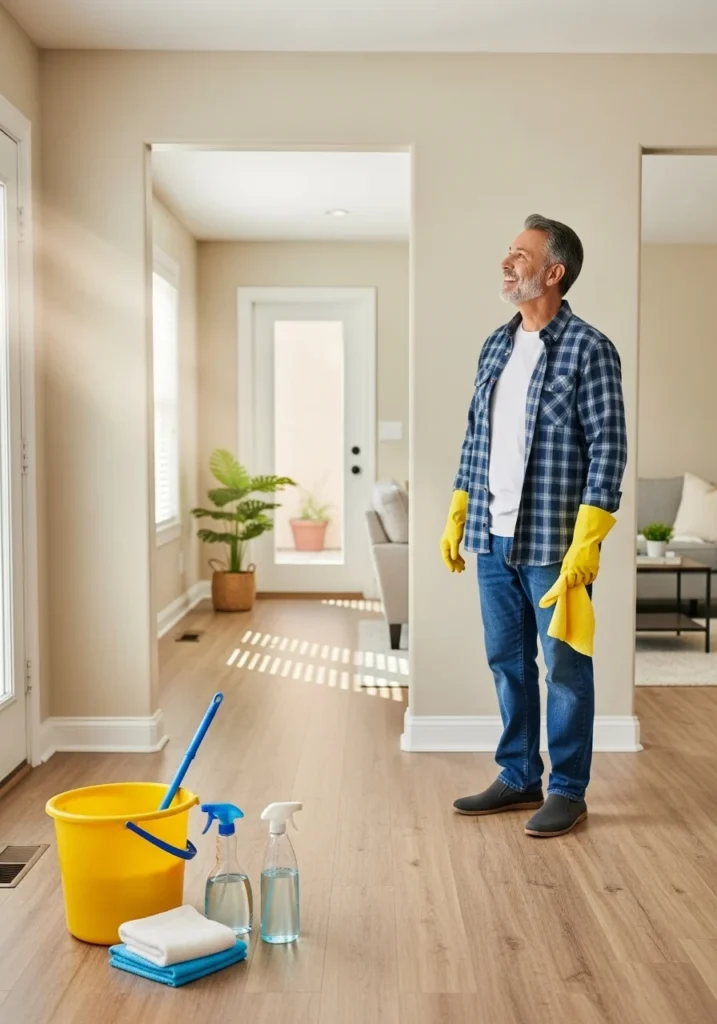 Conclusion "Clean and well-maintained interior walls with natural lighting, symbolizing the results of proper cleaning and preventive care."