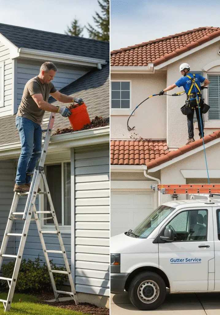 DIY vs Hiring Professionals Comparison between DIY gutter cleaning and professional gutter cleaning services