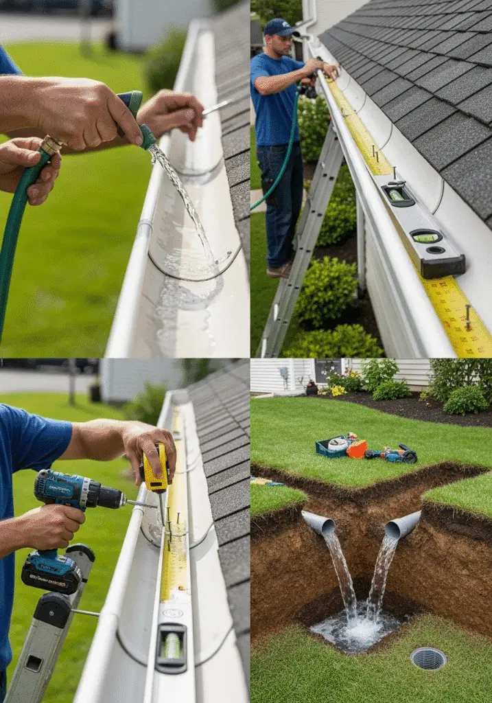 How to Check for Damage or Clogs Homeowner inspecting gutters for clogs, cracks, and water damage signs