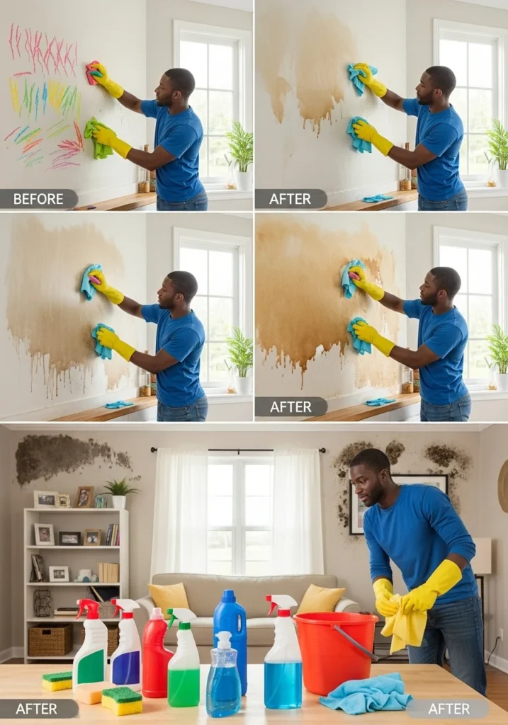 How to Remove Wall Stains Easy DIY Cleaning Tips for Every Type of Stain "How to remove wall stains using DIY cleaning tips for grease, ink, crayon, and watermarks"