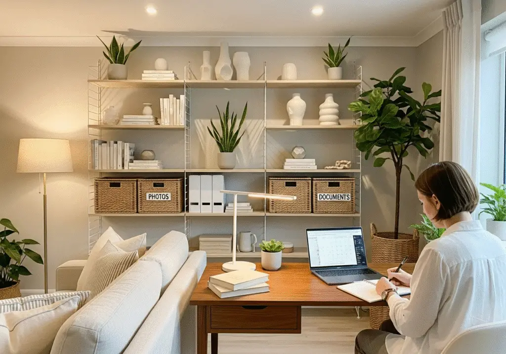 Organized living space reflecting balanced lifestyle and home organization