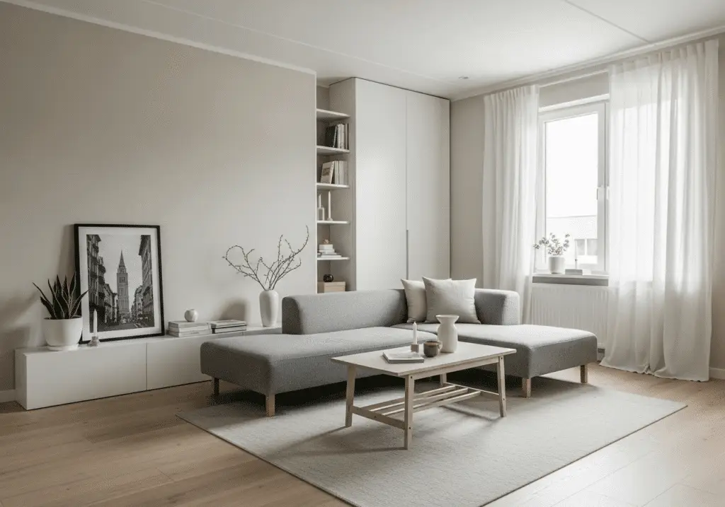 Minimalist living room with simple furniture and clutter-free decor
