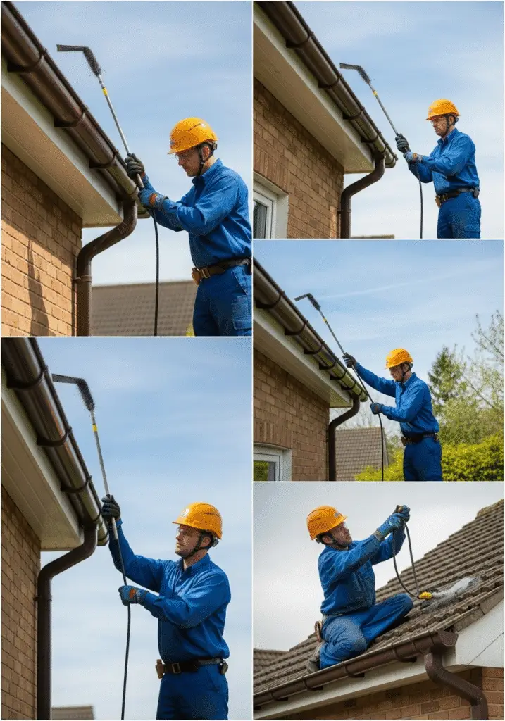 Step-by-Step Guide to Cleaning Gutters Safely Person following step-by-step guide to safely clean house gutters using ladder and gloves