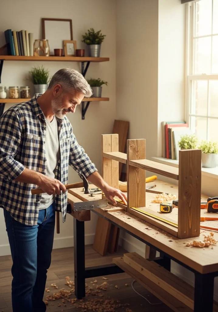 intro DIY wooden shelf step-by-step guide for beginners with basic tools and home materials